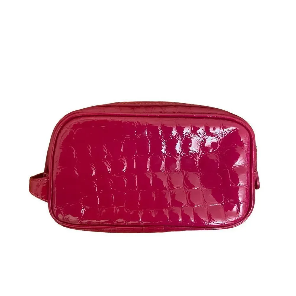 Henri Bendel Faux Alligator Leather Zippered Makeup Bag Hot Pink